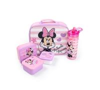 Disney Minnie Mouse Lunch Bag Bottle and 3 Snack Pot (Girls Pink)