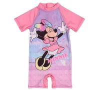 Disney Minnie Mouse Pink Girls' Swimsuit with Short Sleeves, UV 50