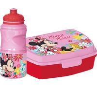 Disney Minnie Mouse Plastic Pink 380ml Water Bottle and Sandwich Box Set for Kids with Non-Slip Band and Safety Lock