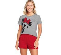 Disney Minnie Mouse Pyjamas for Women - Pyjama Set Short Sleeve Top with Shorts Grey/Red, grey/red, XXL