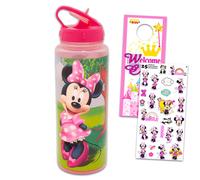 Disney Minnie Mouse Reusable Water Bottle Set - Bundle of 30oz Plastic Sports Tumbler Cup with Spout Plus Sticker and More | Minnie School Supplies