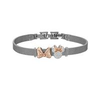 Disney Minnie Mouse Rose Gold Two-Tone Crystal Bow Mesh Bracelet for Women, Stainless Steel, Adjustable Bangle, Gift for Her Birthday