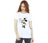 Disney Minnie Mouse Snowflake Cotton Boyfriend T-Shirt In White White 4XL