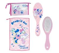 Disney Minnie Mouse Travel Toiletry Set for Kids - Includes Toiletry Bag with Name Tag, Soft Microfiber Towel and Detangling Hair Brush - Cute & Practical Gift for Holidays, Sleepovers & Daily Use