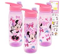 Disney Minnie Mouse Water Bottles 3 Pack - Bundle with 3 Reusable Drink Cups for Home, School, Sports, Party Favors Plus Stickers, More | Minnie Mouse Water Bottles Set