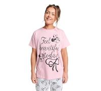 Disney Minnie Mouse Women’s Pyjamas Set - Pink Short Sleeve Top & Bow Print Leggings | Ladies Cotton PJs with “Feel Beautiful Today” (XS-XL)