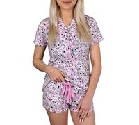 Disney Minnie Mouse Women Two Piece Elegant Buttoned Short Pyjamas S Pink