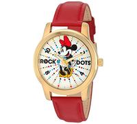 Disney Minnie Mouse Women's Gold Alloy Watch, Red Leather Strap,W002796