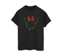 Disney Women's Minnie Mouse Wreath Cotton Boyfriend T-Shirt in Black | Size: 4XL Disney Black 4XL