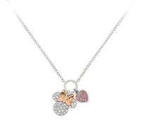 Disney Minnie Rose Gold Pink Sparkling Stone Heart Pendant 16'' Chain Necklace