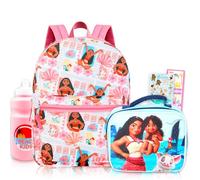 Disney Moana Backpack and Lunch Box Set for Girls School Bundle + More | Insulated Lunch Bag & 16in Large Durable Disney Princess Bookbag Plus Water Bottle, Stickers, More - Moana School Supplies