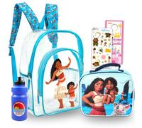 Disney Moana Clear Backpack with Lunch Box - Bundle with 16" Backpack for Girls, Lunch Bag, Water Bottle, Stickers, More | Transparent Moana School Bag for Kids School Supplies
