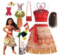 Disney Moana Dress for Girls Adventure Costume Vaiana Girl Princess Fancy Clothes Children Carnival Party Necklace Pig Set Moana Suit I