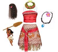 Disney Moana Dresses Girls Kids Clothes Cosplay Vaiana Princess Dress Necklace Wig Children Carnival Party Summer Costume Set Moana Set A