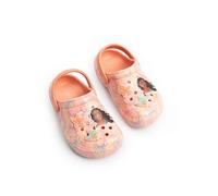 Disney Moana Girls Coral Pink Clogs | Graphic Character Sliders with Floral Print & Flower Charms | Ventilated Molded Footbed & Heel Strap | Everyday School Shoe Merch