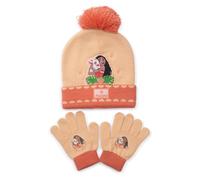 Disney Moana Girls Hat & Gloves Set - Knitted Bobble Beanie & Gloves, 100% Acrylic, Winter Warm Kids Cold-Weather Accessory Set