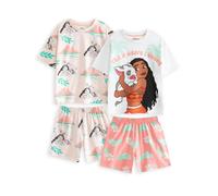 Disney Moana Girls Pyjama Set | White and Coral Short Sleeve Short Leg PJs | Multi-Pack of 2 Sleeping Wear | Pua Character Print | Loungewear for Kids Merch - 6-7 Years