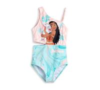 Disney Moana Girls Pink and Turquoise 1 Piece Swimming Costume | Best Friends Floral Wave Design Swimwear | Sleeveless Asymmetrical Beachwear - 6-7 Years