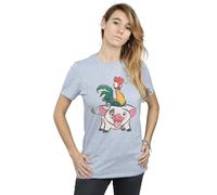 Disney Women's Moana Hei Hei & Pua Cotton Boyfriend T-Shirt in Grey | Size: Large Disney Grey L
