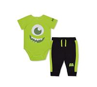 Disney Monsters Inc Boys Mike or Sully Short Sleeve Bodysuit and Jogger Pants Set for Newborn and Infant, Green, 3-6 Months