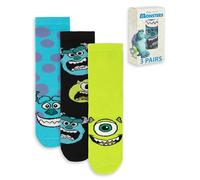 Disney Monsters Inc Men's Calf Socks Set of 3 | Mike Wazowski & Sulley Graphic Polkadot Design | Everyday Wear in Blue, Black, Green Merch - 4-8 UK