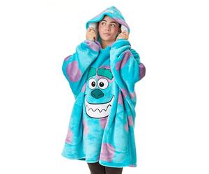 Disney Monsters Inc Unisex Wearable Blanket Hoodie | Adults Hooded Pullover in Blue with Sulley Character Face and Fur Pattern | One Size Sherpa Lined Hooded Loungewear with Pockets for Men & Women