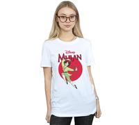 Disney Women's Mulan Dragon Circle Cotton Boyfriend T-Shirt in White | Size: Medium Disney White M