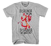 Disney Mulan Mushu Dishonor On Your Cow Disneyland Graphic Adult T-Shirt(Heather Grey,XXL)