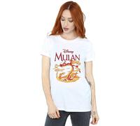 Disney Mulan Mushu Dragon Fire Cotton Boyfriend T-Shirt In White White XXL