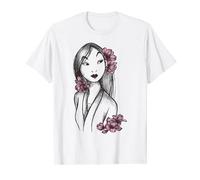 Disney Mulan Sketched Floral Hair Portrait Graphic T-Shirt T-Shirt