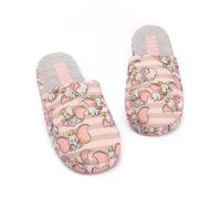 Disney Dumbo Slippers For Women | Ladies Grey & Pink Polyester Slip On House Shoes With Grip Sole | Adults Gifts