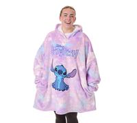 Disney Lilo & Stitch Womens Wearable Blanket | Ladies Watercolour Purple & Blue Embroidered Character Fleece Hoodie | Heavyweight Comfortable Hooded Pullover | Loungewear Movie Merchandise Gift