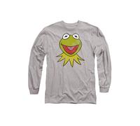 Disney Muppets Kermit Head Long Sleeve T-Shirt, Athletic Heather in Light Grey | Size: Medium Disney Light Grey M
