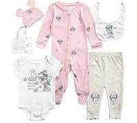 Disney Newborn Baby Boy Girl 7 Piece Set Mickey Mouse Winnie the Pooh Minnie Mouse 0-6 Months, Minnie Light Pink/Heather Grey, 3-6 Monate