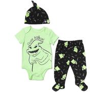 Disney Nightmare Before Christmas Oogie Boogie Newborn Baby Boys Bodysuit Pants and Hat 3 Pc Outfit Green/Black 6-9 Months
