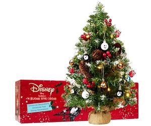 Disney Nightmare Before Christmas Tree with 12 Baubles, 1.67ft Pre-lit Mini Artificial Tree with LED White String Lights Frosted Tips, Tabletop Xmax Gifts (Multi TNBC)
