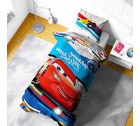Disney Official Cars Reversible Single Duvet Set - 135 x 200 cm Duvet Cover & 49 x 74 cm Pillowcase - Featuring Lightning McQueen for Cars Fans, Easy Care, Machine Washable
