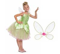 Disney Official Deluxe Tinkerbell Costume for Kids, Includes Tinkerbell Wings, Green Fairy Dress Up Outfit for Girls