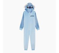 Disney Official Girls Stitch Hooded Fleece Onesie with 3D Ears, All in One Cosy Loungewear Pyjamas, Blue, Age 7-8 Years