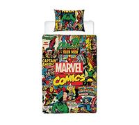 Disney Official Marvel Avengers Single Kids Duvet Cover Set | Reversible 2 Sided Bedding Including Matching Pillow Case | Comics Design | Character World Brands Single Bed Set