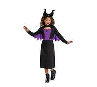 Disney Official Premium Maleficent Costume Kids with Horns Headband and Attached Pendant, Made with Super Soft Material, Devil Fancy Dress Up Evil Halloween Costume for Kids 7-8 Years