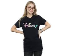 Disney Women's Pastel Logo Cotton Boyfriend T-Shirt in Black | Size: XL Disney Black XL