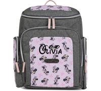 Disney Personalized Diaper Bag Character MICKEY MINNIE and MORE Multi-Pocket Functional Baby Diaper Bag Backpacks, Personalized Minnie Pink and Gray Zip Top Diaper Bag, L, Backpack Diaper Bag