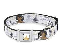 Disney Pet Collar, Dog Collar Metal Seatbelt Buckle, Aladdin Jasmine Palace Pose with Script and Flowers White, 13 to 17 Inches 1.5 Inch Wide