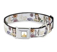 Disney Pet Collar, Dog Collar Metal Seatbelt Buckle, Beauty and the Beast Belle Castle Pose with Script, 15 to 24 Inches 1.0 Inch Wide