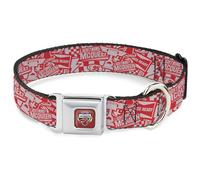 Disney Pet Collar, Dog Collar Metal Seatbelt Buckle, Cars 3 Lightning McQueen Icons Collage White Red, 9.5 to 13 Inches 1.0 Inch Wide
