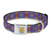 Disney Pet Collar, Dog Collar Metal Seatbelt Buckle, Classic Aladdin Magic Carpet Tapestry Blue Purple Gold Red, 11 to 16.5 Inches 1.0 Inch Wide
