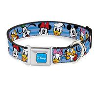 Disney Pet Collar, Dog Collar Metal Seatbelt Buckle, Disney The Sensational Six Smiling Faces Stripe Blues, 13 to 17 Inches 1.5 Inch Wide