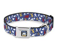 Disney Pet Collar, Dog Collar Metal Seatbelt Buckle, Donald Duck Face Poses Scattered Blue White Red Yellow, 13 to 17 Inches 1.5 Inch Wide