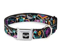 Disney Pet Collar, Dog Collar Metal Seatbelt Buckle, Lightyear Mission Patches Collage Black Multi Color, 20 to 31 Inches 1.5 Inch Wide